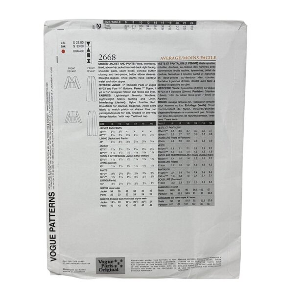 Vogue Wardrobe 2768 2770 2725 Sewing Patterns Jacket Top Skirt Pants Sizes 8-16 - Picture 9 of 10